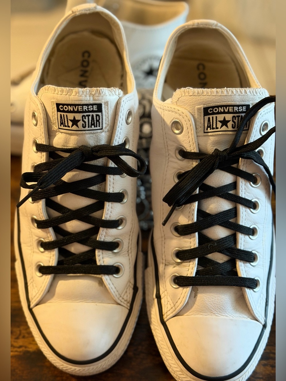 Converse All Star Leather Low Top Sneakers – White/Black – Men's 10 / Women's 12 - Picture 6 of 10
